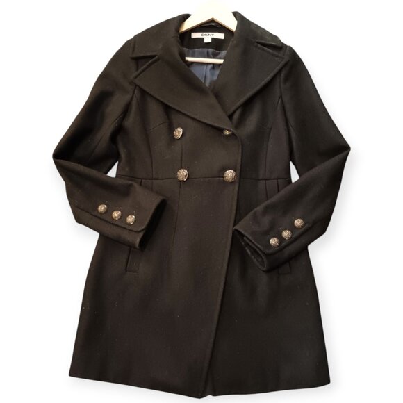 DKNY Chic & Tailored Black Wool Peacoat 2 - Picture 4 of 15
